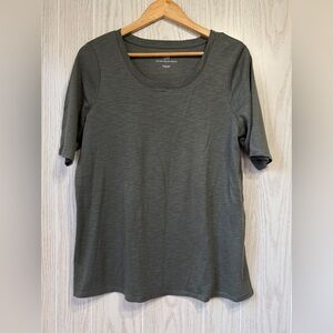 J.Jill Pima Scoop-Neck Elbow-Sleeve Tee Green Large LNC 100% Pima Cotton